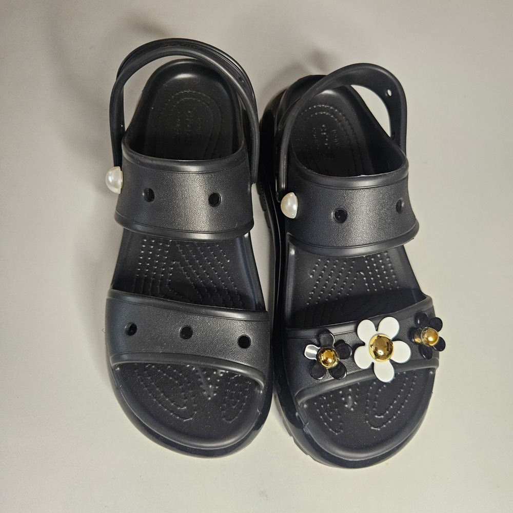 Crocs Classic Mega Crush Sandal Black Platform Floral Pearl Womens 9 Mens 7